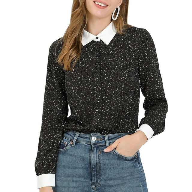 INSPIRE CHIC Junior's Dots Printed Point Collar Button Down Shirt