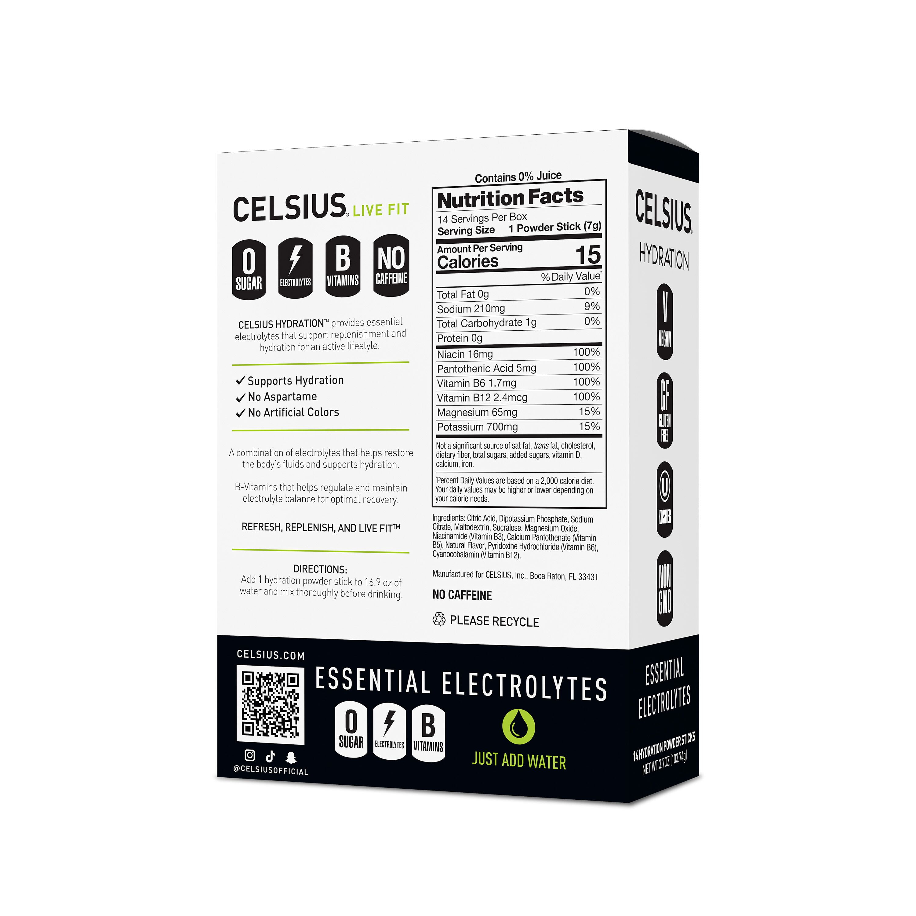 CELSIUS HYDRATION™ Lemon Lime Flavor, Essential Electrolyte Hydration Packets (Pack of 14)