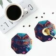 thumbnail image 4 of Honeii Colorful Feather Owl print Leather Coaster Set of 4, ideal for safeguarding your furniture from drinks spills and effortless cleanup-Octagon, 4 of 6