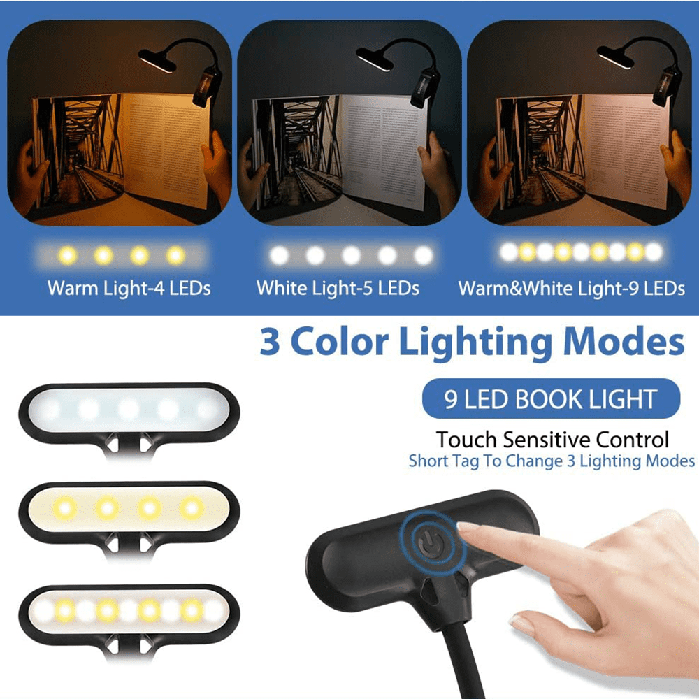 Lampe De Lecture Pour Lire Au Lit La Nuit, Rechargeable Par USB Luminosite Reglable Bras Flexible A 360 Longue Duree 3 Modes De Lecture Led Bleu 91117624