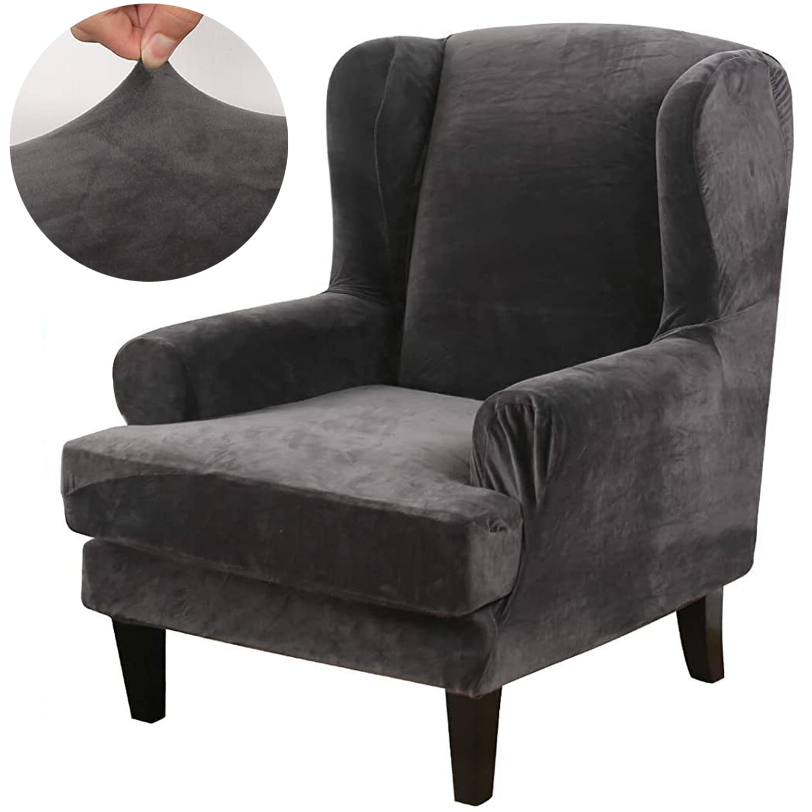 TOPCHANCES 2Piece Stretch Velvet Fabric Wing Chair Cover Wingback