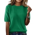 thumbnail image 2 of Women's Tops Dressy Casual Summer Crewneck Short Sleeve Sweaters Knit Solid Trendy Hollow Out Shirts Blouses Dark Green S, 2 of 6