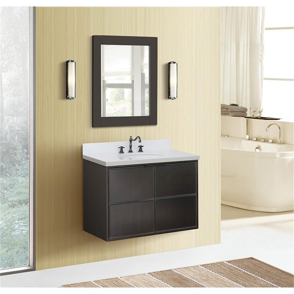 Bellaterra Home 37" Single wall mount vanity in Cappuccino finish top with White quartz and oval sink