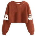 thumbnail image 3 of Womens Fall Graphic Sweatshirts Ghost Halloween Crew Neck Pullover Sweat Shirts Loose Long Sleeve Fleece Lined Tops Army Green, 2XL, 3 of 3