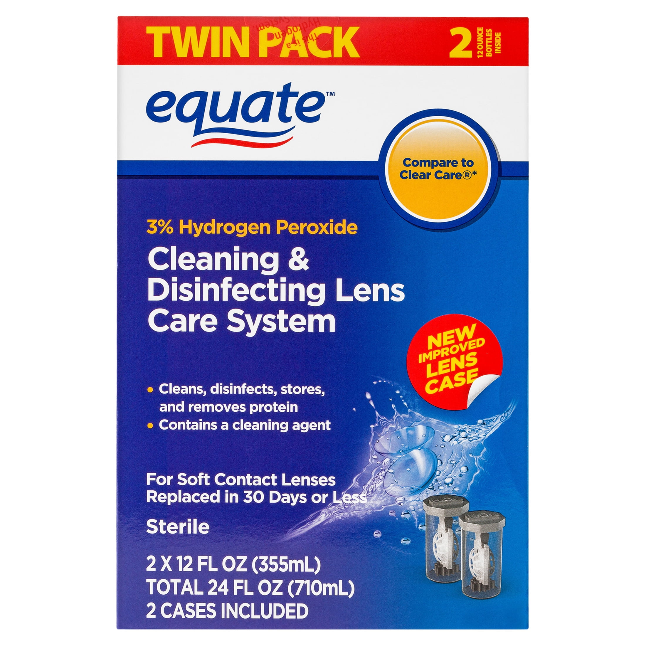Psychologisch Loodgieter sector Equate Contact Lens Solution Cleaning & Disinfecting Lens Care System, 12  fl oz, 2 Pack - Walmart.com