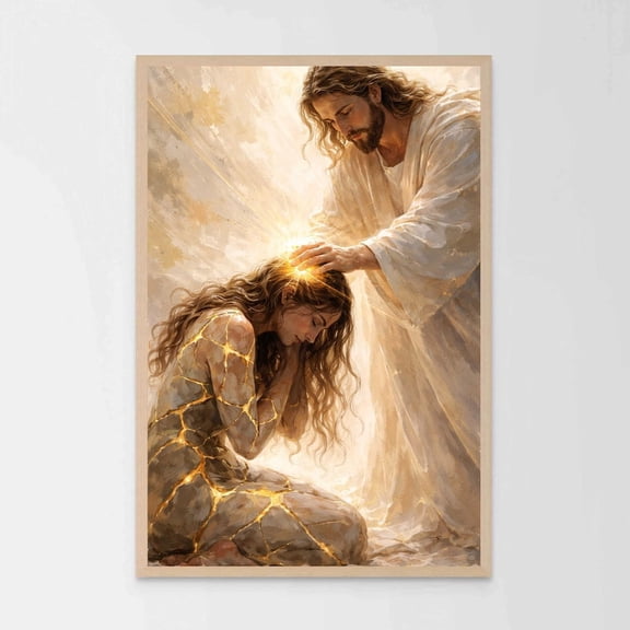He Will Heal Your Wounds Jesus With Woman Art,, Unframed Paper Poster 8x10in