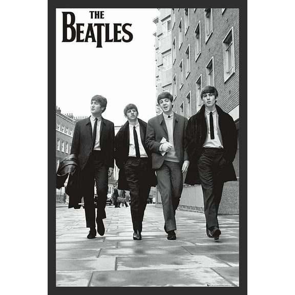 BUY ART FOR LESS Officially Licensed Beatles Walking Street Black & White Framed Art Poster - 24 x 36 Inch - Sturdy Engineered Wood Frame with Plexi Glass - Ready To Hang