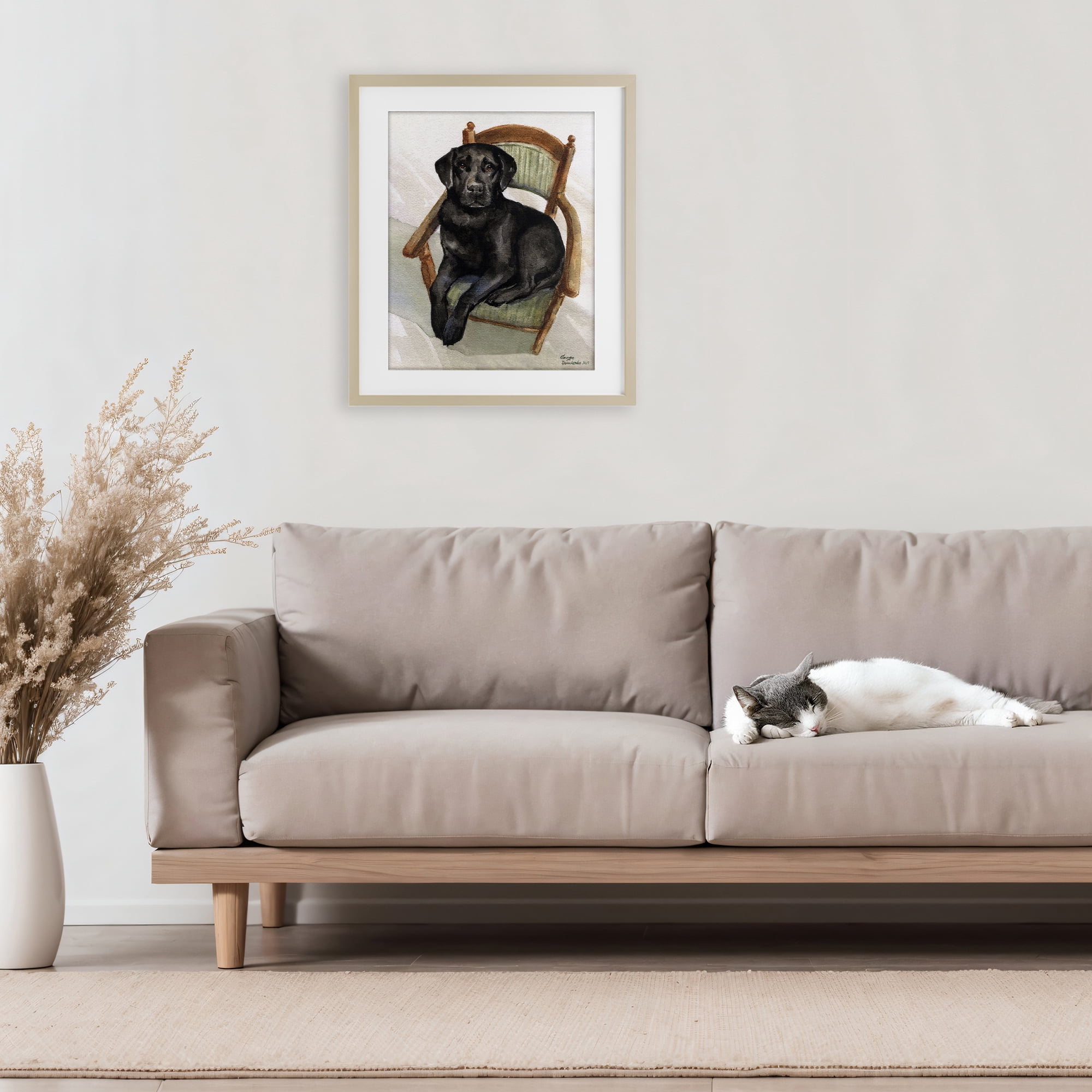 Stupell Industries Black Labrador On Chair Birch Framed Print Under Glass, design by George Dyachenko