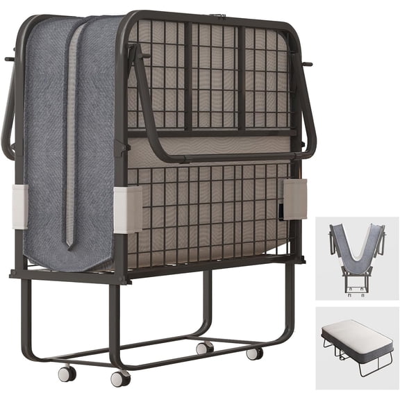 BALUS Folding Bed with 4''Mattress ,Portable Foldable Roll Away Adult Bed for Guest ,Fold up Bed with Memory Foam Mattress, 31"W
