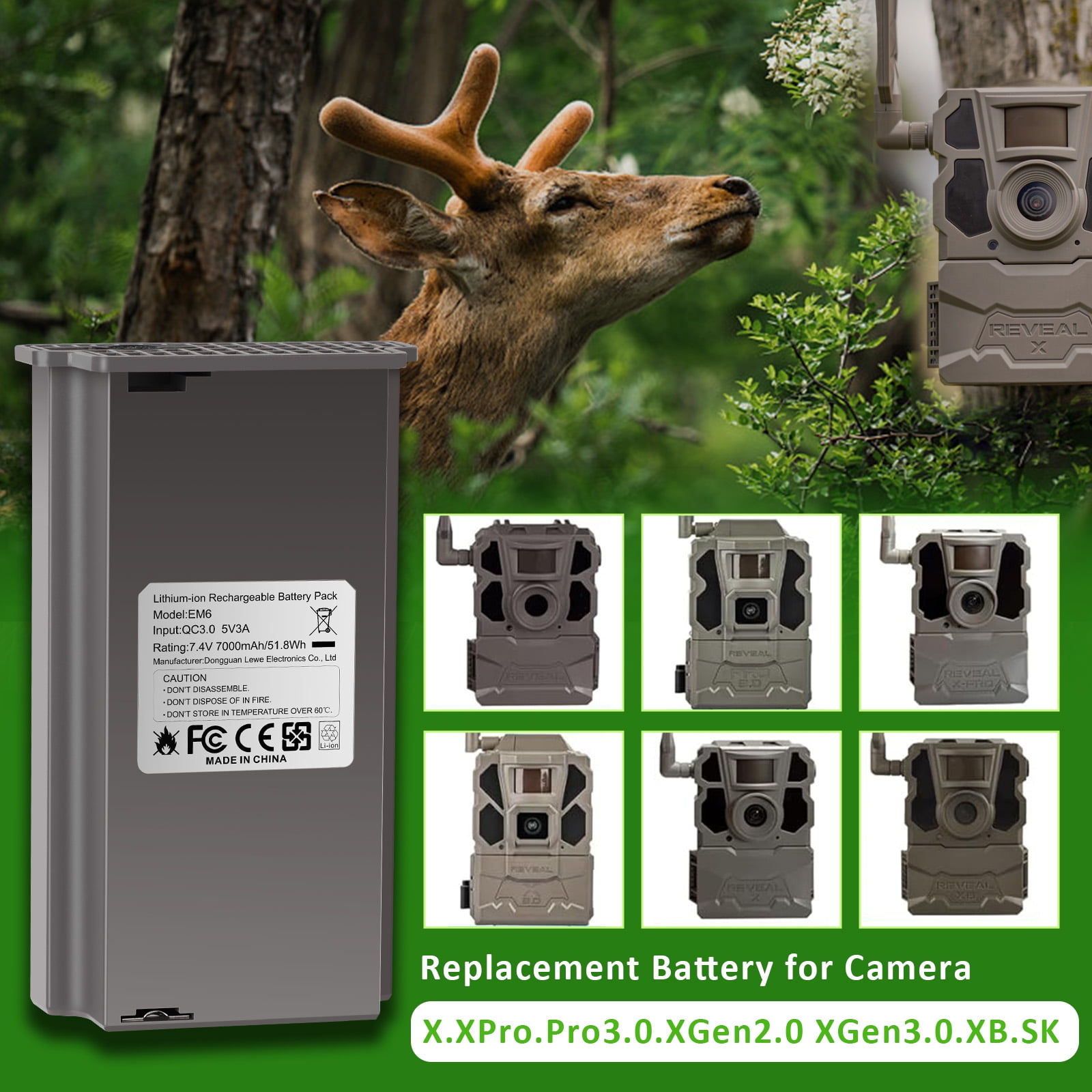 4 Pack 7000mAh for Reveal Lithium Battery Pack, for Trail Camera Lipo Lithium Battery, for Reveal Hunting Cellular Trail Game Camera X Gen 3.0, Pro 3.0, X, X Ultra 3.0,X Pro,X Gen 2.0,XB,SK