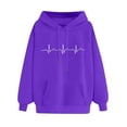 thumbnail image 2 of LEBONYARD Womens Tops Long Sleeve Plus Size,Blouses for Women 2024 Tops Clearance 50% off Clear,Women's Comfortable Sweater Heart Pattern Printed Women's Hooded Pocket Drawstring Sweater Purple L, 2 of 4