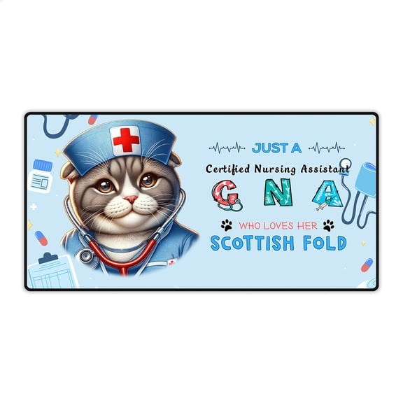 Just a Certified Nursing Assistant Cna Who Loves Her Scottish Fold Desk Mat Full Keyboard Mouse Pad Cat Lover Kitten Owner Gifts Large Mousepad - 00003