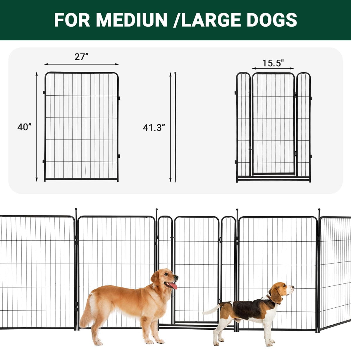 Dog Playpen Indoor/Outdoor,40" Height 18 Ft(L) 8 Panels Pet Play Pen, Stress-Free and Safe Play,Portable Metal Pet Exercise Pen for Rv Camping Garden Yard, Wide Door Low Threshold, Quick Install