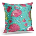 thumbnail image 1 of BSDHOME Colorful Cartoon Flamingo and Watermelon Pattern Pink Bird Pillow Case Pillow Cover 18x18 inch, 1 of 1