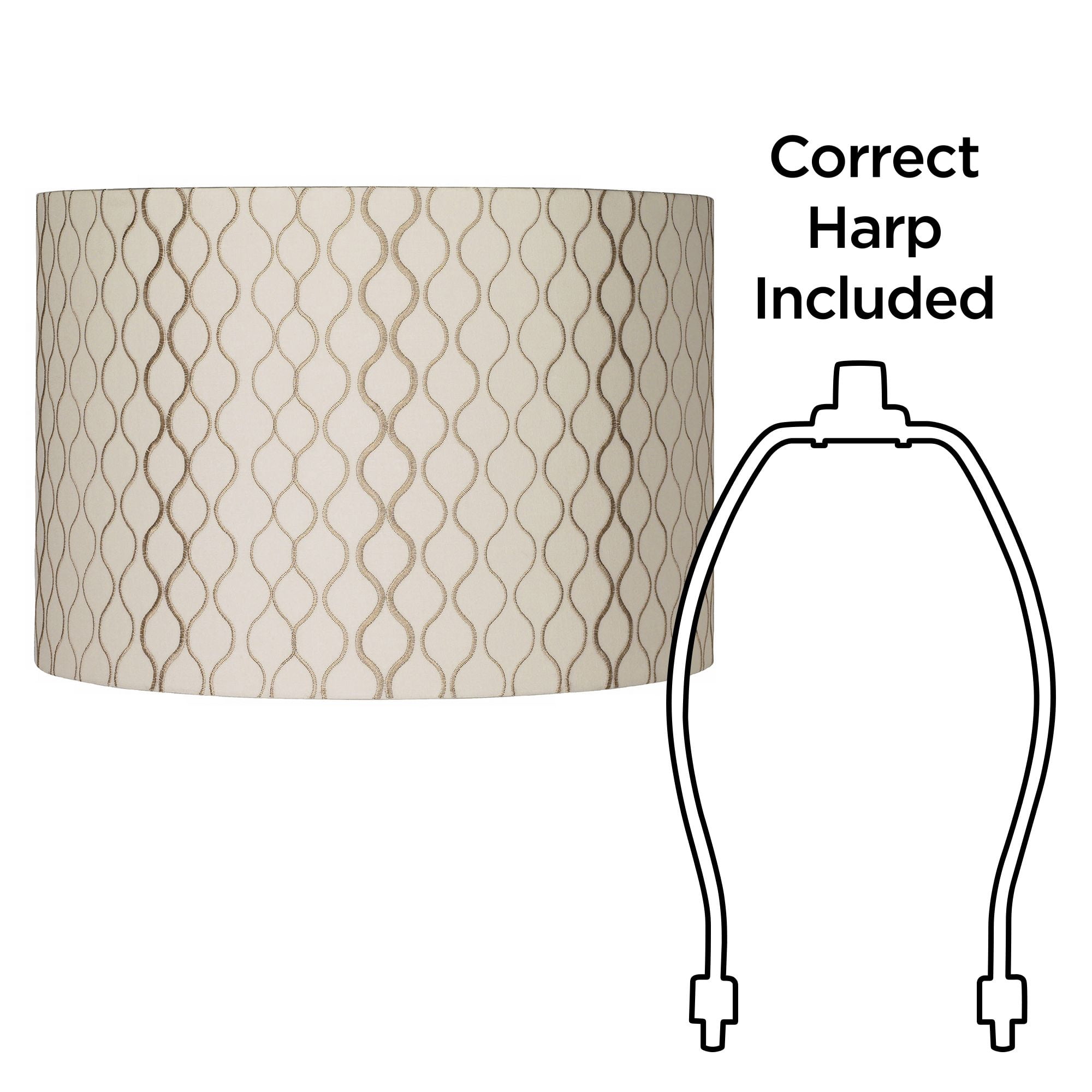 Springcrest Embroidered Hourglass Medium Lamp Shade 16" Top x 16" Bottom x 11" High (Spider) Replacement with Harp and Finial