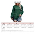 thumbnail image 5 of Top de mujer Color puro cuello redondo poliéster manga larga punto plisado otoño camiseta para el trabajo diario verde negruzco S, 5 of 5
