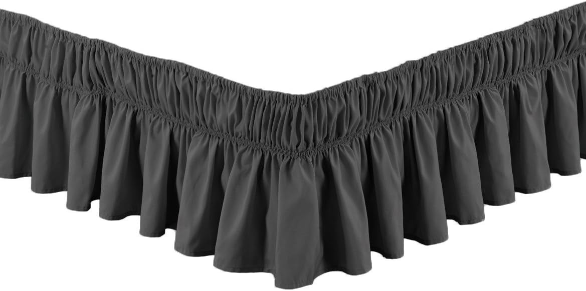 Easy Fit Bed Skirt Wrap Around Elastic Bed Ruffle with 17 Inch Drop Solid Red Bedroom Decor
