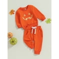 thumbnail image 3 of Bagilaanoe 2Pcs Toddler Baby Boy Girls Halloween Outfits Pumpkin Print Long Sleeve Sweatshirt Tops + Sweatpants 6M 12M 18M 24M 3T 4T Kids Long Pants Set, 3 of 9