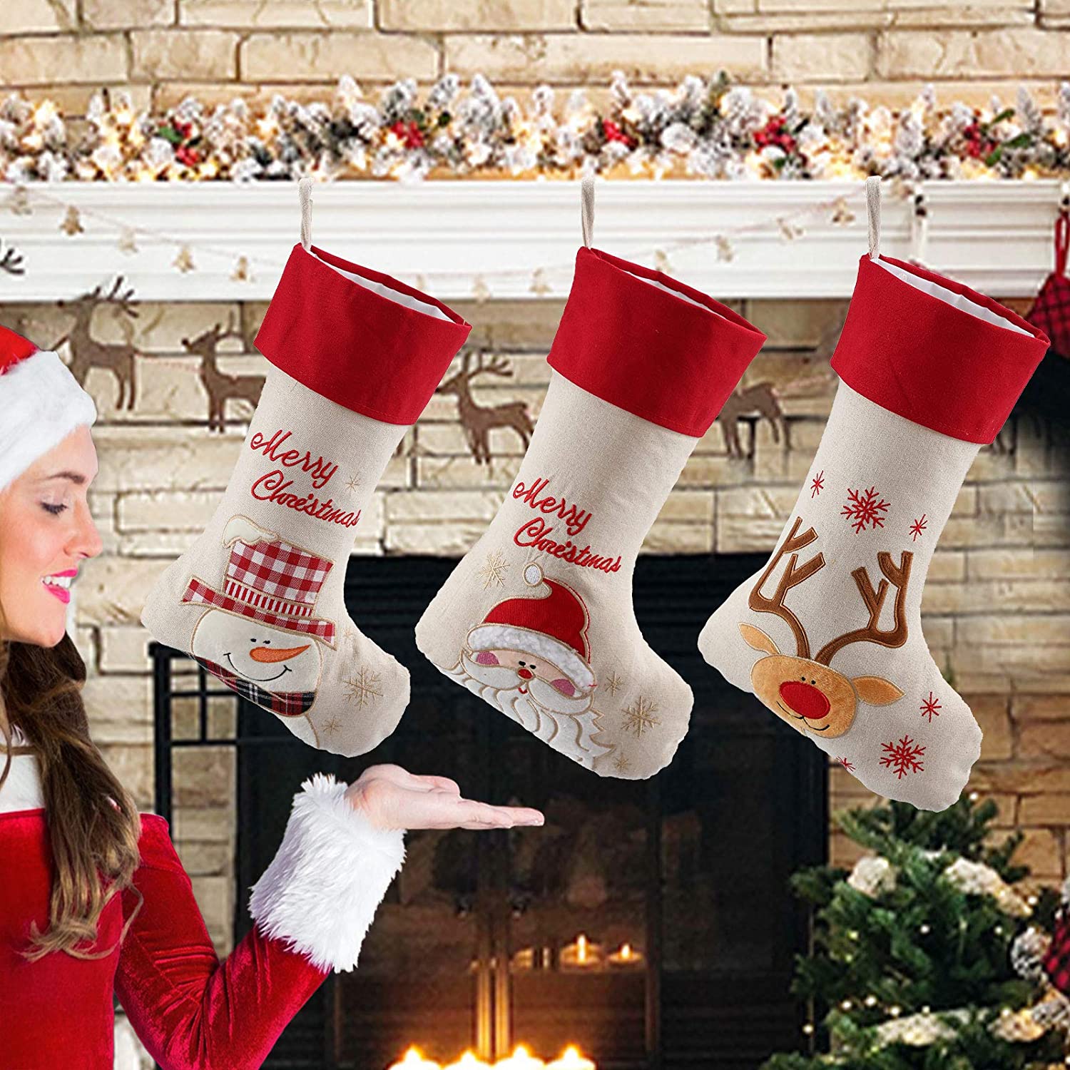 3 Pcs Christmas Stockings, Large Christmas Sock Gift, Personalized  Christmas Sock Bag Kids Stocking Bag Family Holiday Gift Christmas Party  Decorations Tree Decoration