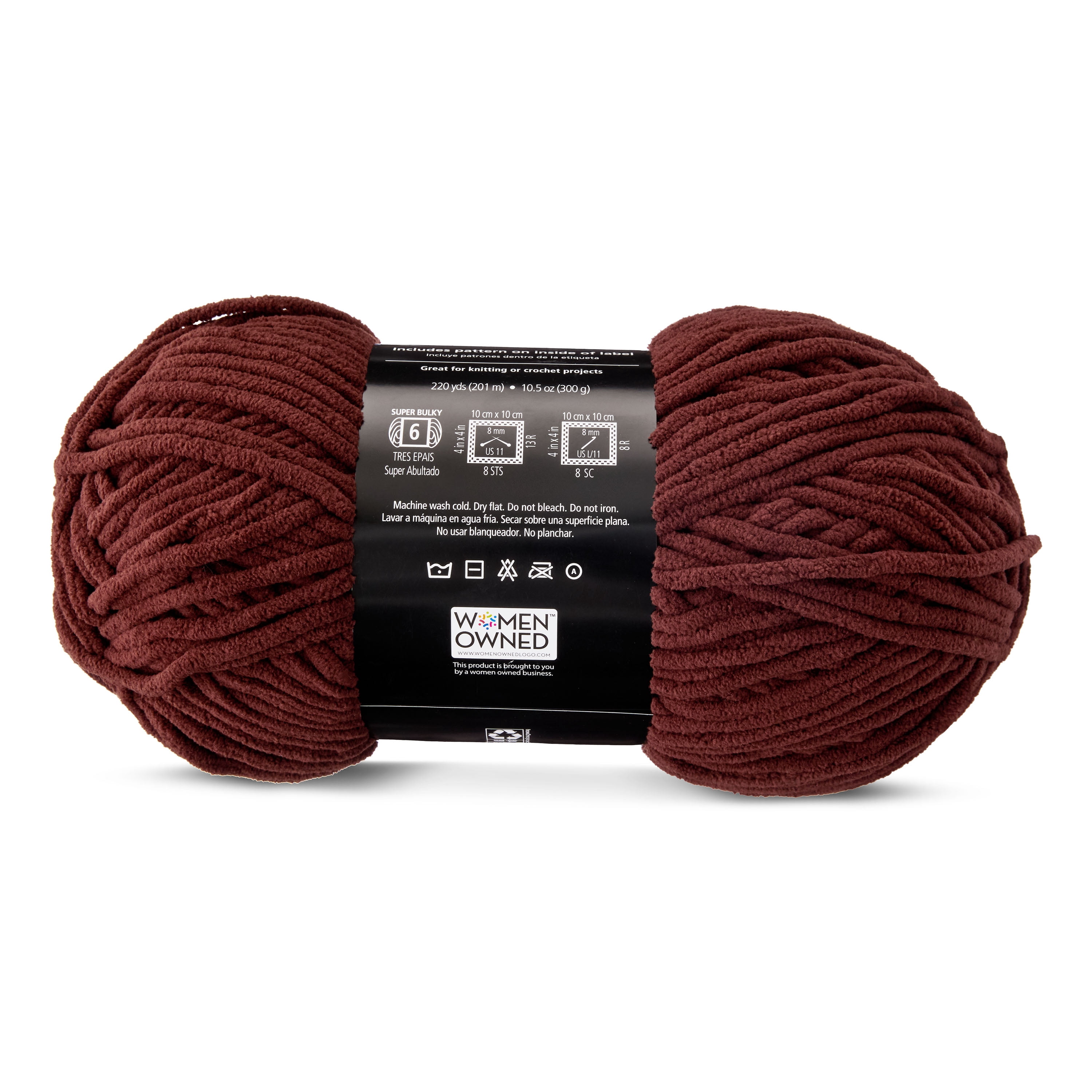 Mainstays Cozy Chenille, Bulky, 100% Polyester, Yarn, Warm Chocolate, 220 yd, Pack of 4