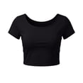 thumbnail image 1 of VSSSJ Crop Tops pour Femmes Manches Courtes Col Rond Extensible Chemise Décontractée Ajustée Solide Confortable Été Basique T-Shirts Courts Noirs Taille Unique, 1 of 5