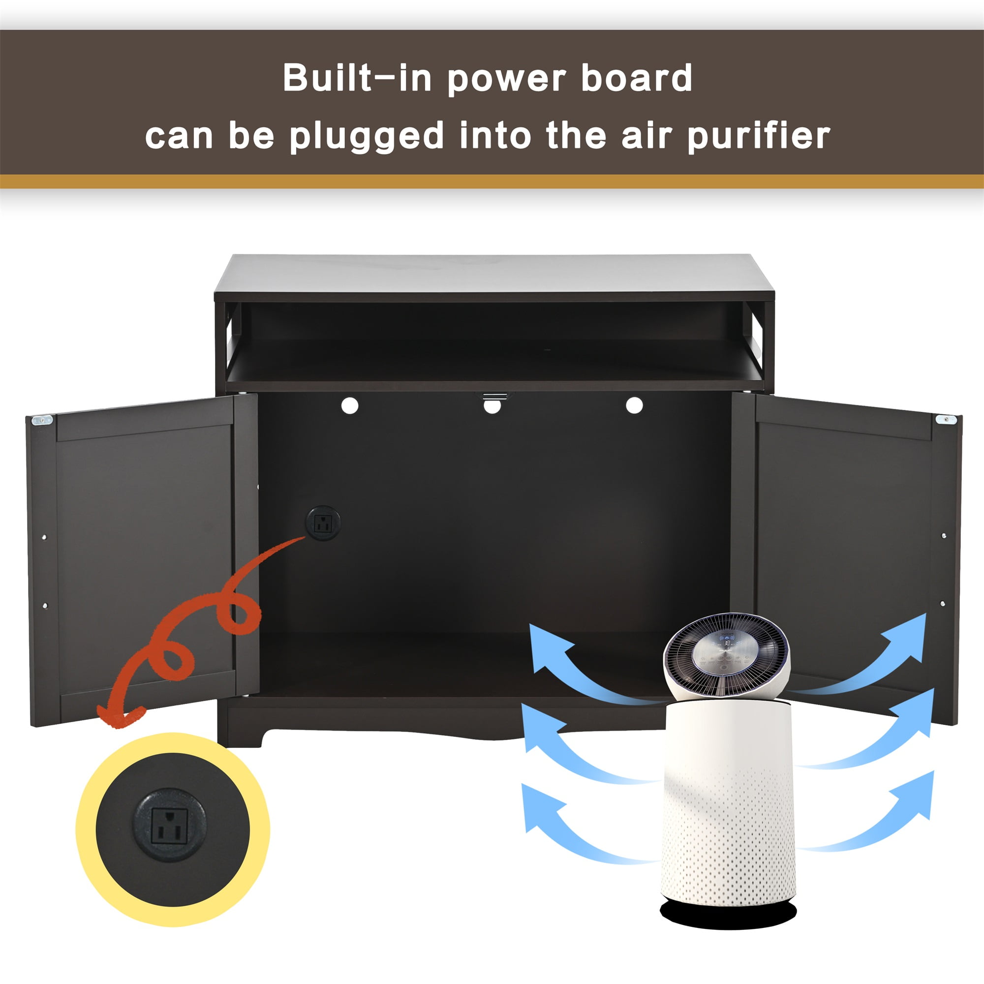 Pefilos 31" Cat Litter Box Enclosure Furniture with Hidden Plug, 2 Doors Indoor Cat Washroom, Wooden Enclused Litter Box Cat House, Brown Pefilos 31" Cat Litter Box Enclosure Furniture with Hidden Plug, 2 Doors Indoor Cat Washroom, Wooden Enclused Litter Box Cat House, Brown