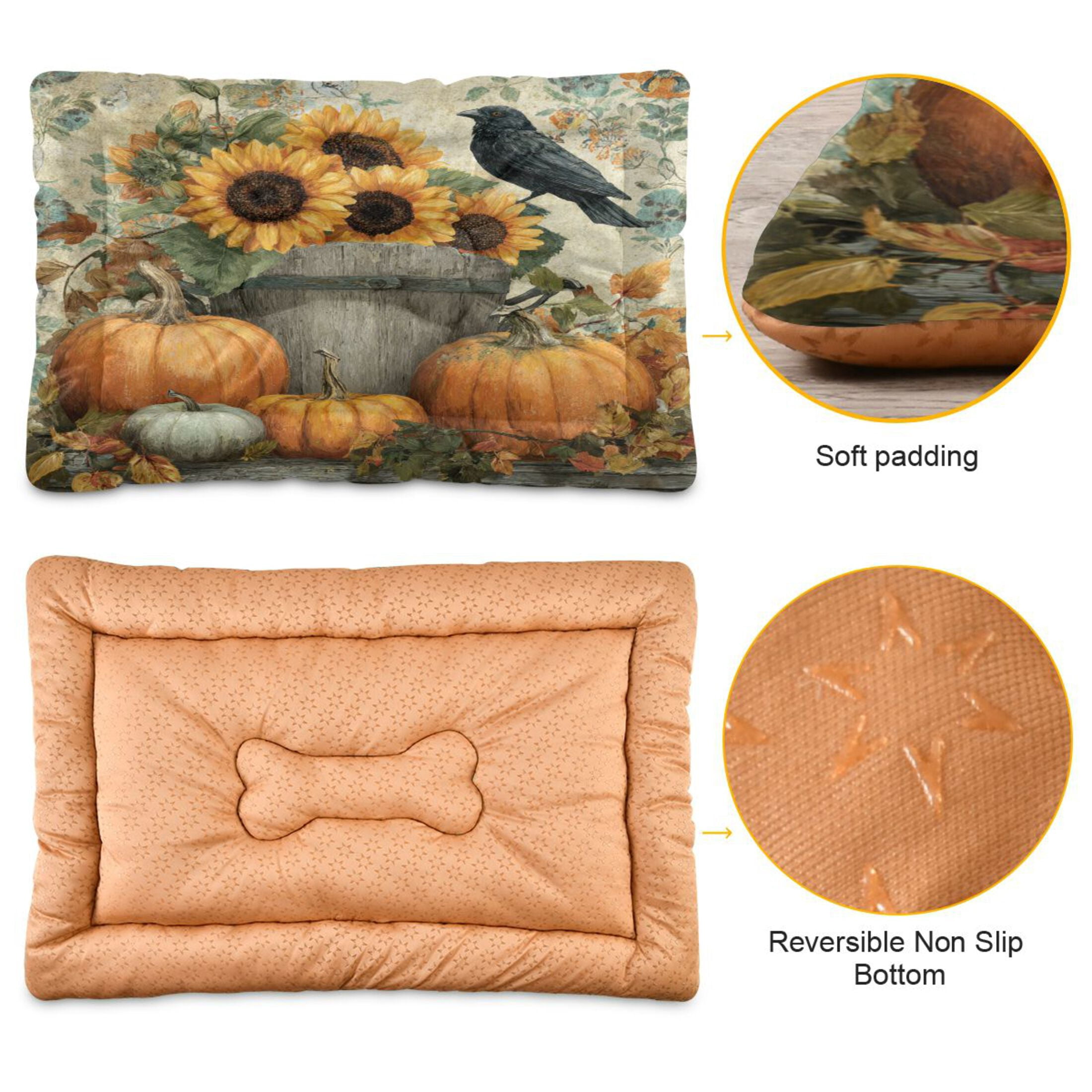 Qxltty Pumpkins Sunflowers Ped Pad Wear-resistant and Hard to Bite Through Sleeping Pad for Small Medium Large Dogs Winter Pet Bed 36×24in