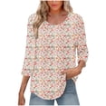 thumbnail image 2 of LYEAA Women Garden Party Blouse 2025 3/4 Sleeve Round Neck Floral Print Casual Tops Lightweight Beach Resort Shirt Summer Cotton Loose Fit Multicolor XXL, 2 of 8