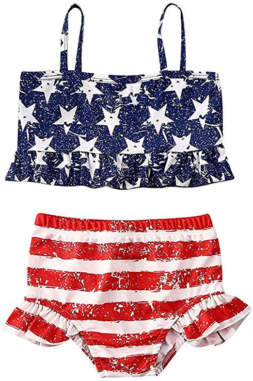 US Kids Baby Girl Children Stipred Swimwear Bikini Set Swimsuit Bathing Suit 2-7 