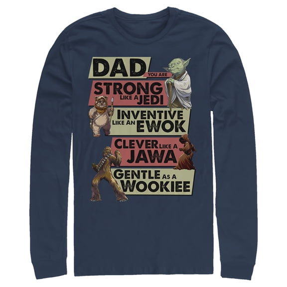 Men's Star Wars Dad You are Strong Inventive Clever Gentle Long Sleeve Shirt Navy Blue Medium
