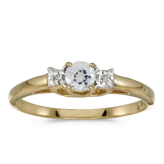14k Yellow Gold Round White Topaz And Diamond Ring