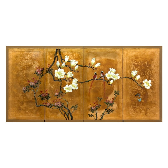 Oriental Furniture Love Birds on traditional gold leaf, wall décor, wall art, 72"W x 36"H