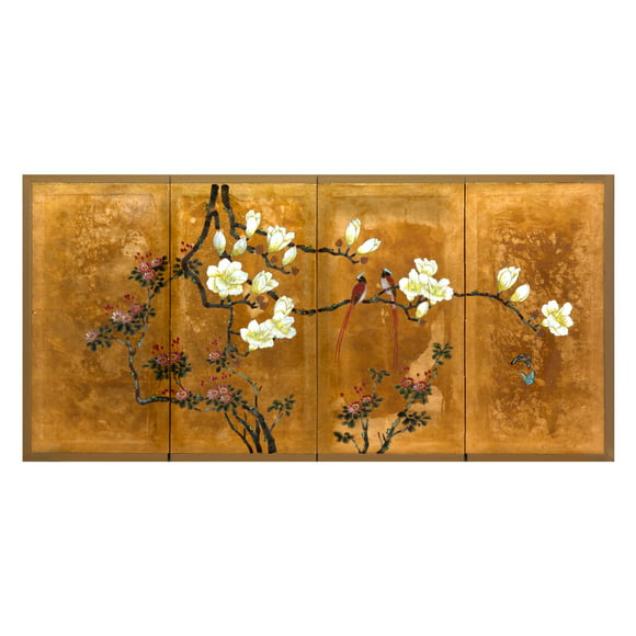 Oriental Furniture Love Birds on traditional gold leaf, wall dcor, wall art, 72"W x 36"H