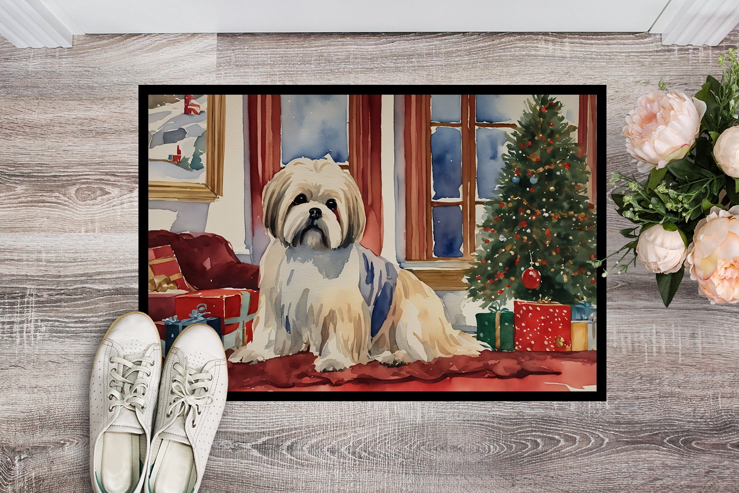 Carolines Treasures DAC2701MAT 18 x 27 in. Lhasa Apso Cozy Christmas Doormat
