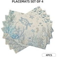 thumbnail image 2 of Nautical Coastal Placemats 12x18 Inch Set of 4, Turtle Coral Starfish Seashell Ocean Themed Table Place Mat Beach Coastal Washable Table Mats Decorative Linen Fabric Table Mat for Dining Table, 2 of 6