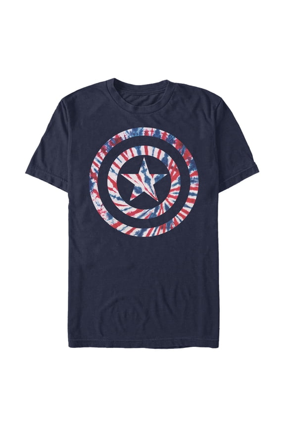 Men's Marvel Captain America Tie-Dye Logo  Graphic Tee Navy Blue 2X Large