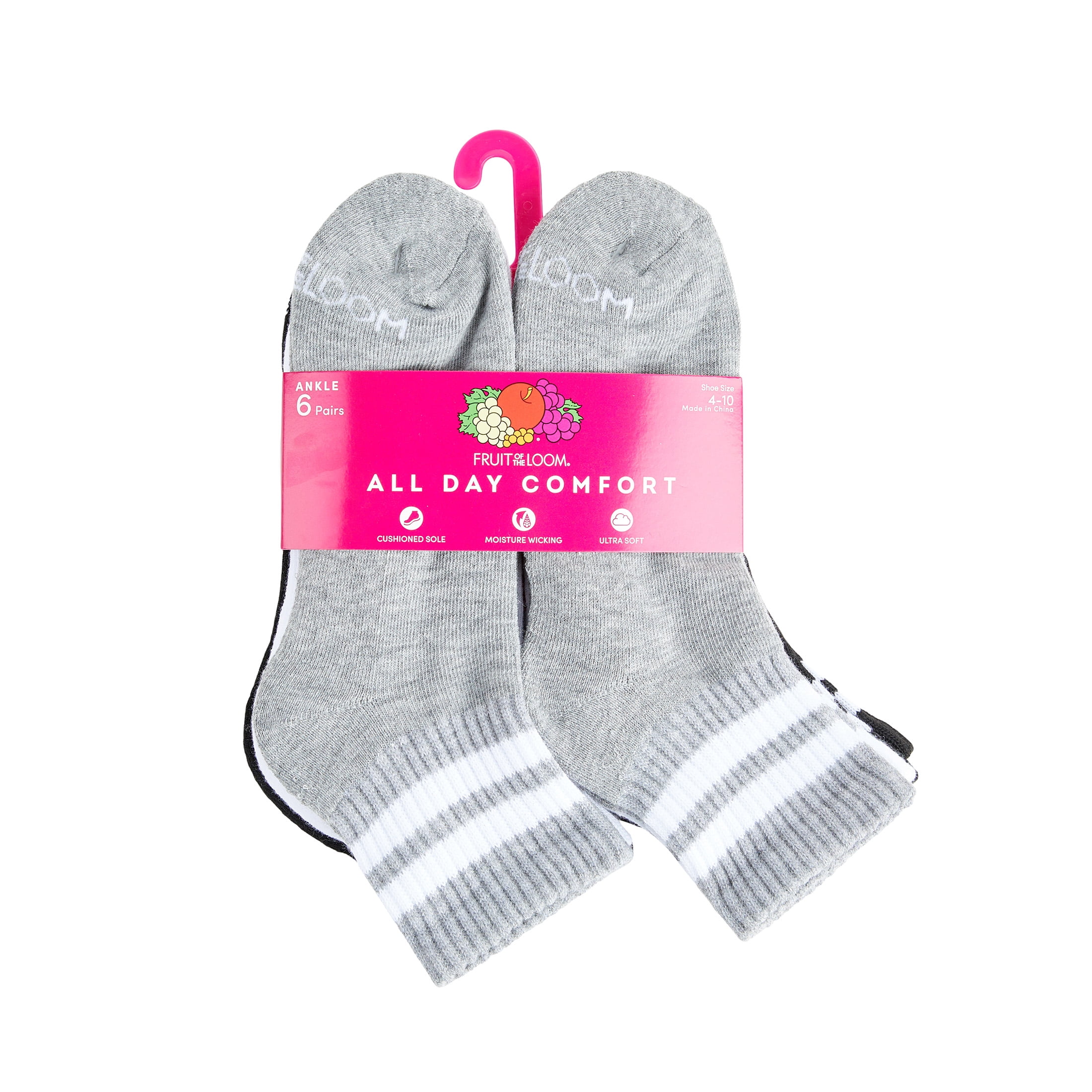 Fruit of the Loom All Day Comfort Women's Socks, Sizes 4-12, 6-Pack