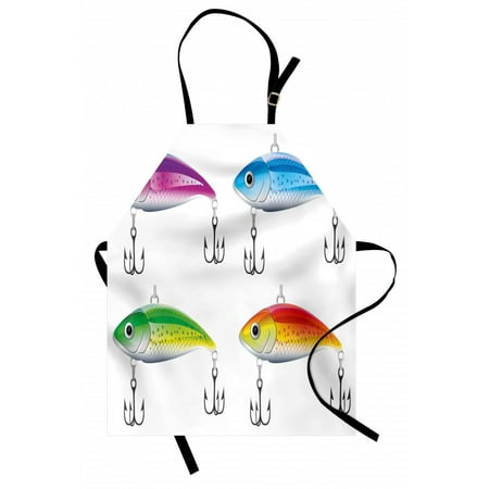 

Fishing Apron Collection of Fishing Lures in Trout Shape Trap for Sea Mammals Creatures Picture Unisex Kitchen Bib Apron with Adjustable Neck for Cooking Baking Gardening Multicolor by Ambesonne
