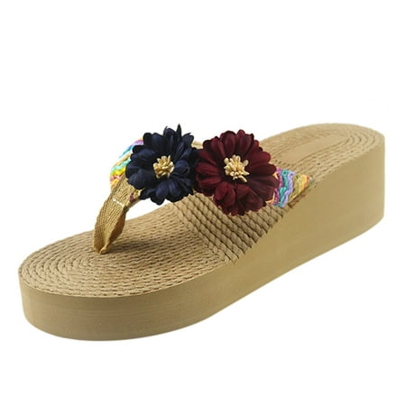 

Cptfadh Slippers For Women Shoes Women Weave Beach Breathable Sandals Home Slipper Flower Flip-Flops Wedges Shoes
