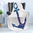 thumbnail image 4 of Anchor Soft Flannel Fleece Throw Blanket, Patterned Anchor Image Marine Elements Soul Emblem Oceanic Art Print, Cozy Plush for Indoor and Outdoor Use, 60" x 80", Purple and Blue, by Ambesonne, 4 of 5