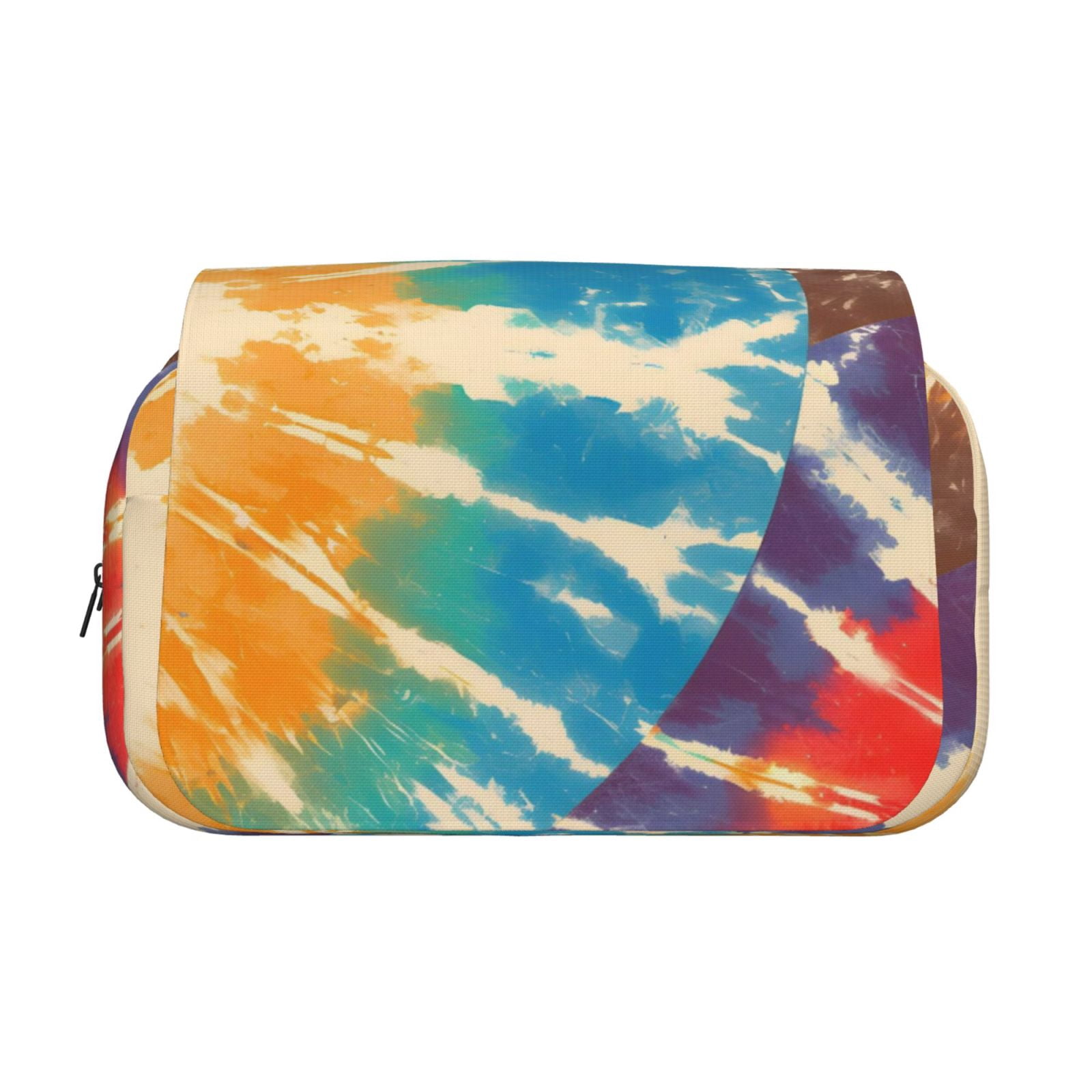 Large-Capacity Flip-Top Double-Layer Pencil Case, Multi-Functional Pocket Pen Case, Durable Stationery Organizer Brown Tie-Dye Background Rainbow Colors