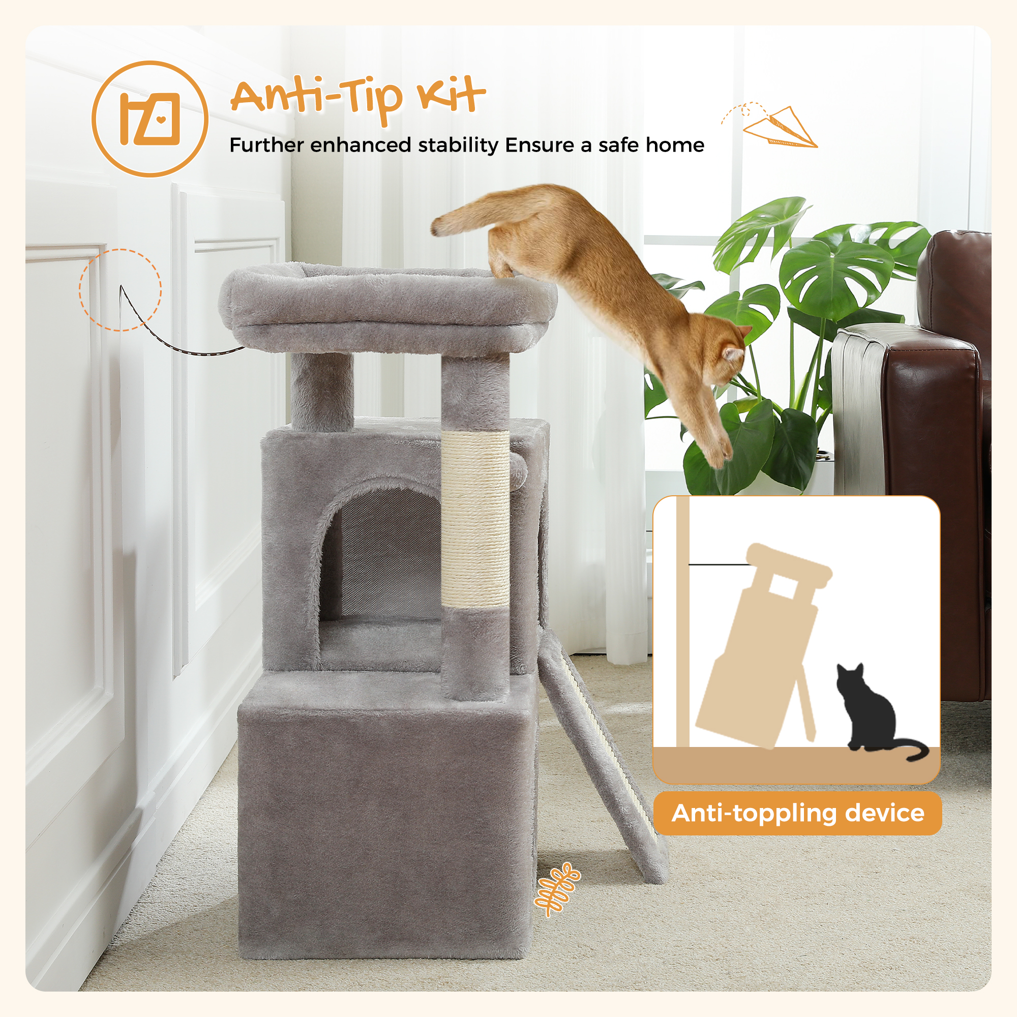 Pawz Road 30" Cat Tree with Dual Condos, Gray photo 4
