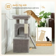 PAWZ Road 30 Cat Tree Condo with Sisal Scratching Post Tower Ramp for Indoor Cats, Gray