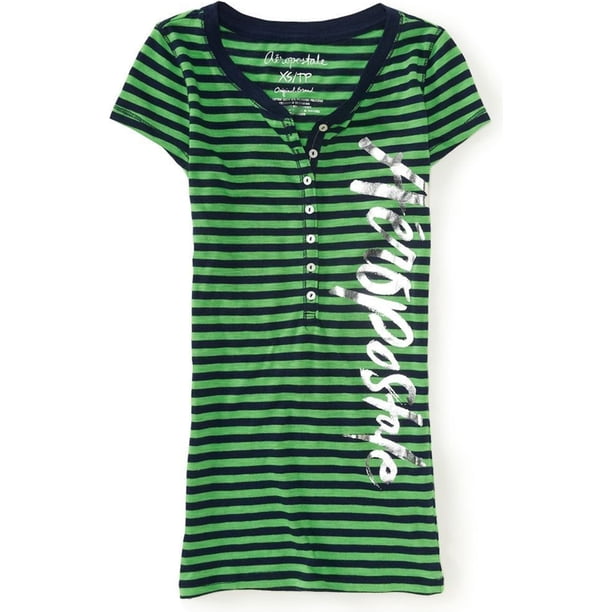 Aeropostale - Camiseta henley a rayas para mujer, verde, mediana Aeropostale henley