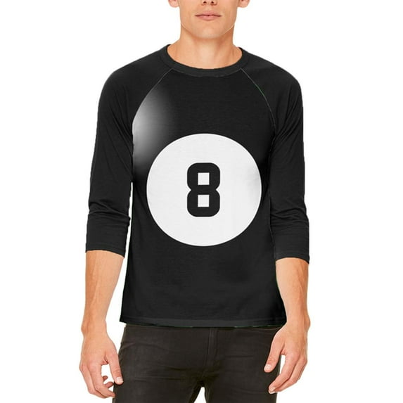 Halloween Billiard Pool Ball Eight Costume All Over Mens Raglan T Shirt White-Black SM