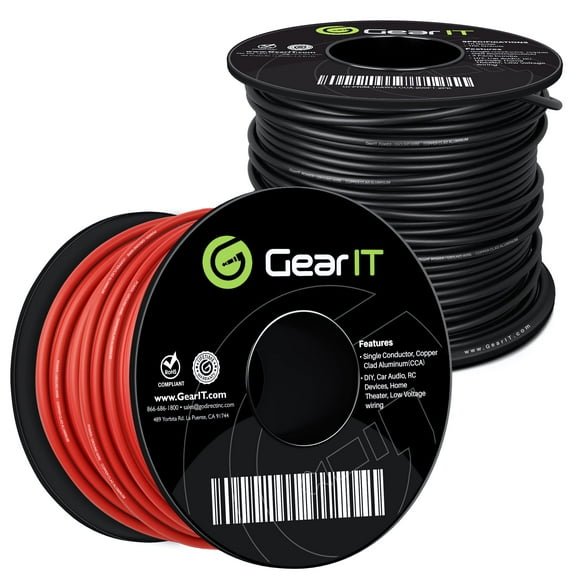 Wire GearIt calibre 16 (30 m cada uno, negro/rojo), aluminio revestido de cobre CCA