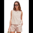 thumbnail image 3 of Conjunto de Dos Piezas de Verano para Mujer: Camiseta Sin Mangas y Pantalones Cortos A Juego, Chándal de Algodón A Rayas, Estampado Caqui, XXL, 3 of 8