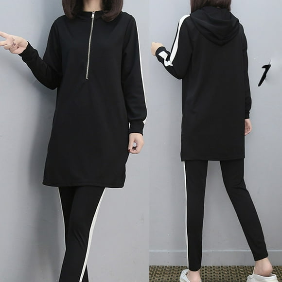 Drppepioner Flash Deals Women Long Sleeve Split 2 Piece Set Hooded Long Pants Casual Outfit Sportswear Full Length Pants