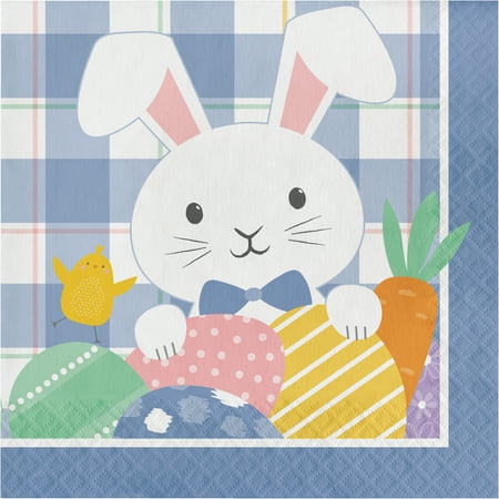 Way to Celebrate Gingham Easter Bunny 2-Ply Paper Napkins 6.5" 16 Ct, Multicolor