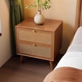 thumbnail image 1 of Solid Wood Nightstand with Inlaid Rattan, Night Stand with Drawers，Boho Side Table for Bedroom, Living Room, Quick Leg Assembly(Light Brown,35x40x49cm), 1 of 8